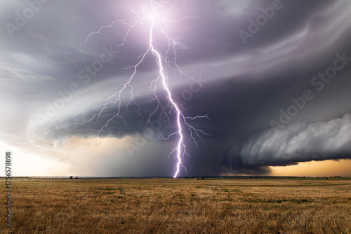 Lightning strike from a supercell storm in Oklahoma