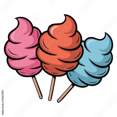 Cotton candy set vector illustration isolated on white background perfect for fair dessert carnival sugary treat or candy floss themed creative design concept