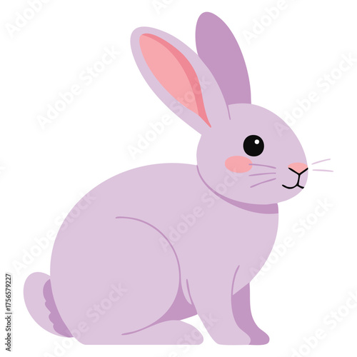 Easter vector illustration cute purple bunny rabbit bright icon christian holiday greeting card cartoon flat isolated festive decoration design