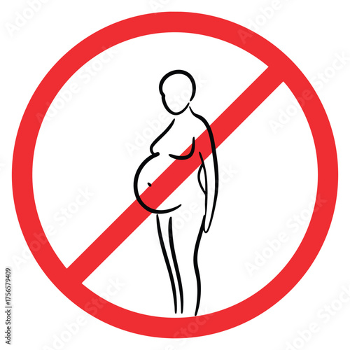 Forbidden entry pregnant woman ban sign prohibited zone symbol of danger for pregnancy restriction icon vector design warning safety concept artwork