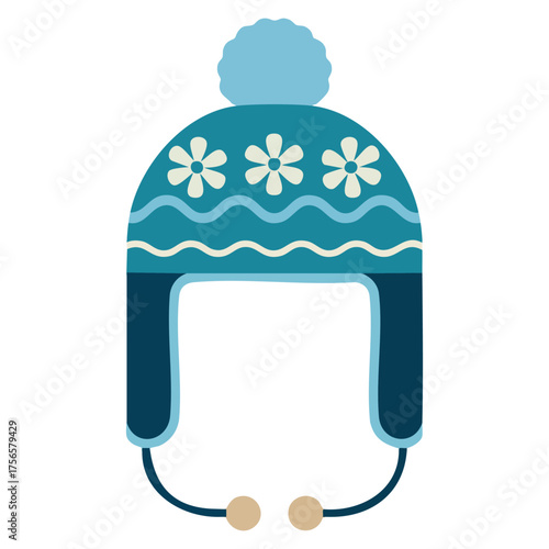 Green knitted winter hat with vintage pattern vector illustration perfect for christmas new year festive theme or cold season fashion design artwork