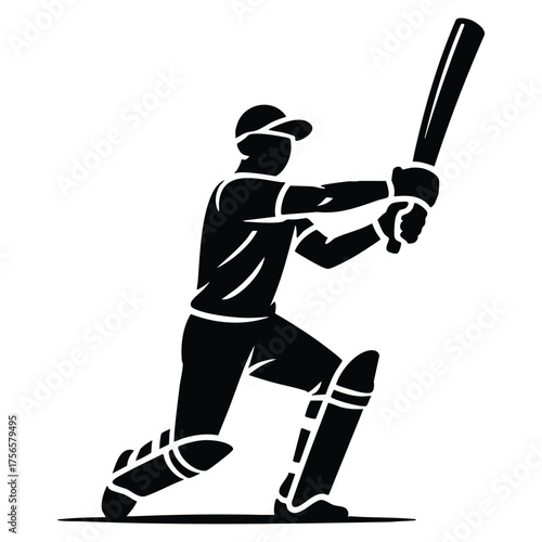 Glyph icon cricket player vector illustration batsman in uniform with bat silhouette sport tournament contest symbol isolated design creative artwork