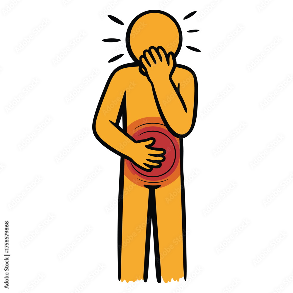 Fototapeta premium Nausea color icon vector illustration of allergy food poisoning gastritis symptom fatigue malaise pregnancy morning sickness toxicosis stomach ache design