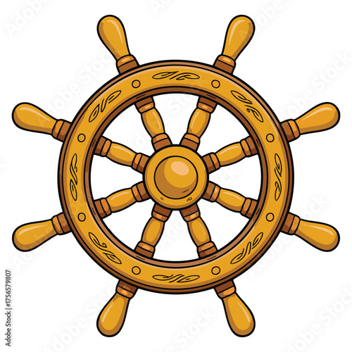 Isolated vector nautical steering wheel icon children drawing pirate concept perfect for marine adventure educational or playful themed creative artwork