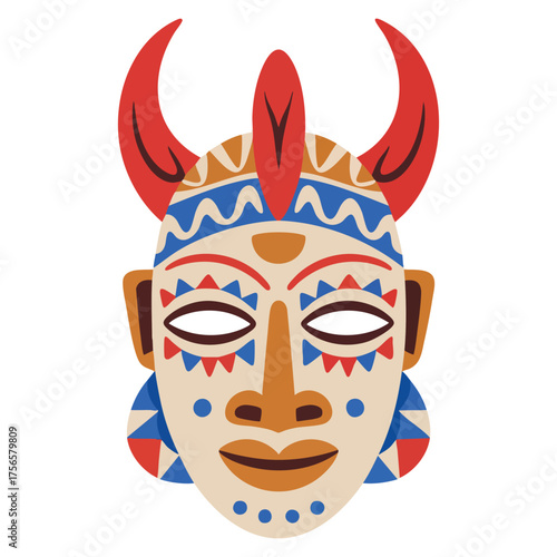 Isolated vector African mask concept traditional clothing element perfect for holiday festival sticker design messenger and social networks themed artwork