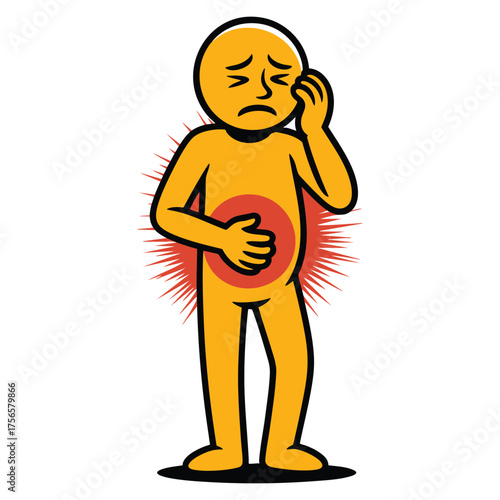 Nausea color icon depicting allergy food poisoning gastritis fatigue malaise pregnancy sickness toxicosis stomach ache isolated vector illustration design
