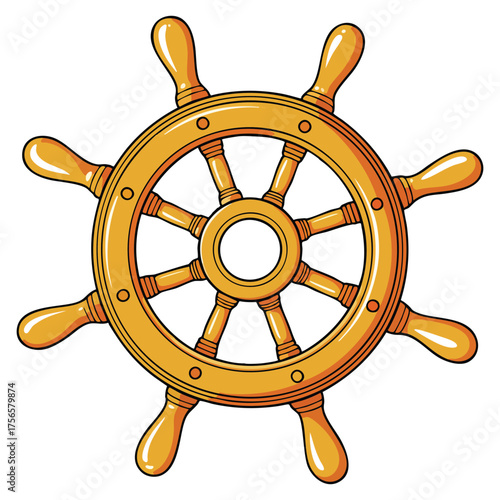 Nautical steering wheel icon children drawing pirate concept vector illustration isolated on white background perfect for marine adventure educational artwork