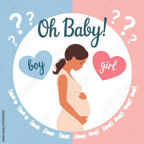Pregnant woman awaiting baby boy or girl vector illustration in flat style suitable for motherhood maternity family or baby announcement creative artwork