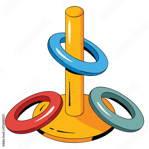 Sport equipment vector sticker with pin and throw rings cartoon flat illustration isolated on white background fitness inventory concept for active lifestyle and accuracy training