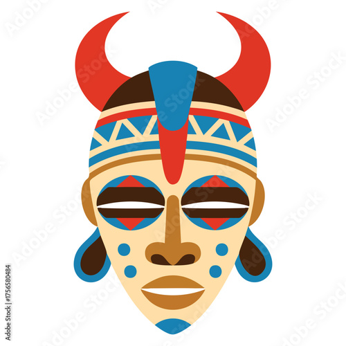 Vector illustration of African mask concept traditional clothes element isolated on white background ideal for holiday festival sticker social media creative artwork