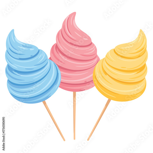 Vector illustration of cotton candy set isolated on white background ideal for carnival fair sweet dessert or candy floss creative design concept artwork