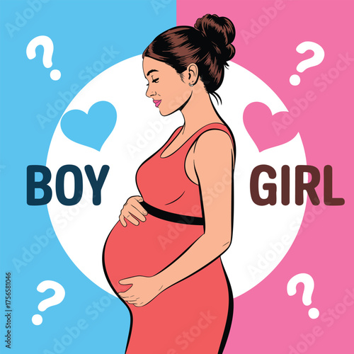 Vector illustration of pregnant woman awaiting baby boy or girl in flat style perfect for maternity family motherhood or announcement creative artwork design