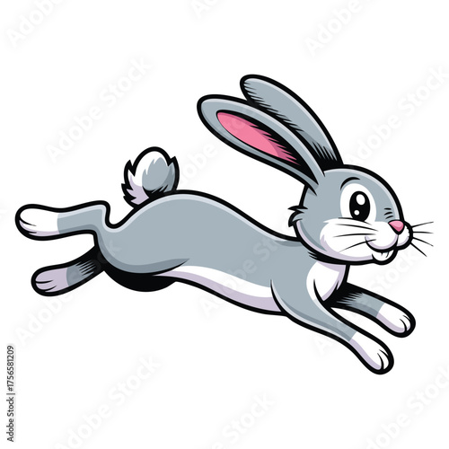 Wild forest animal colorful sticker with fluffy little rabbit or hare cute woodland bunny or mammal cartoon flat vector illustration isolated on white background design element for print