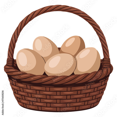 Wicker basket with eggs vector illustration isolated on white background perfect for farm organic product natural food design or easter themed creative artwork