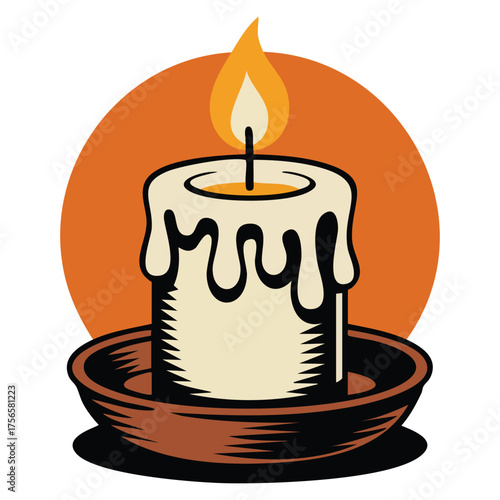 Vintage candlestick with candle isolated on white background vector artwork perfect for home decoration traditional holder or classic design illustration