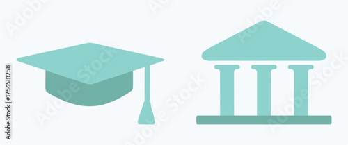 University, college, graduation, education, campus, tradition, institution, student, study,career, work, achievement, classic, school, architecture, building. Set, icon, vector