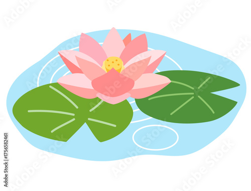 池に浮かぶピンクの睡蓮をイメージしたイラスト