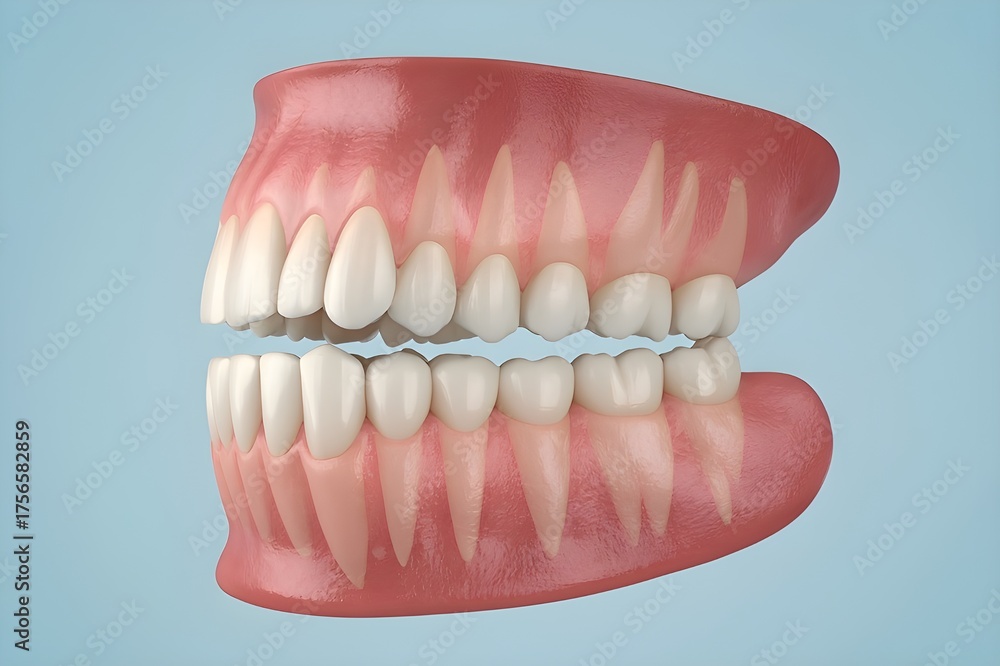 Obraz premium 3D Rendering of Human Teeth and Gums Anatomy in Closed Bite