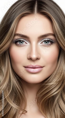 Wallpaper Mural Portrait of a confident young woman with flawless makeup and flowing hair, close-up beauty shot in a studio environment, natural light view, elegance concept Torontodigital.ca