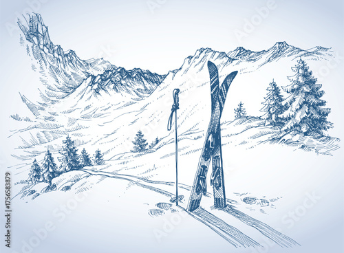 Ski background, mountains in winter season