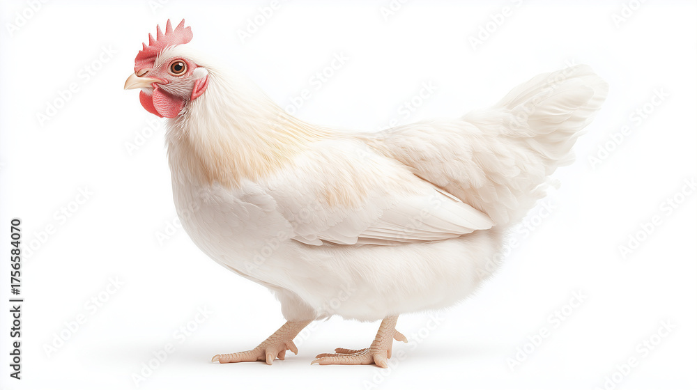 Fototapeta premium Full-body white chicken isolated on clean white background