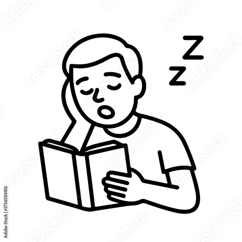 outline icon man falling asleep with a book vector on a white background
Vector icon on a white background