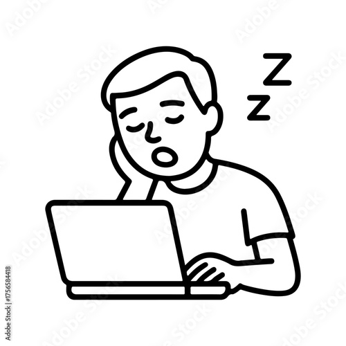 outline icon man falling asleep at a laptop vector on a white background
Vector icon on a white background