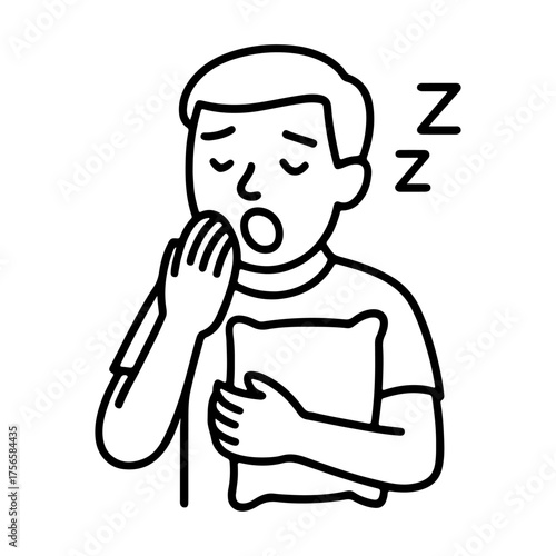 outline icon sleepy man with a pillow vector on a white background
Vector icon on a white background