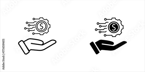 han and gear with money, financial management icon set, line vector illustration	icon set. vector illustration, pictogram isolated on white background. color editable