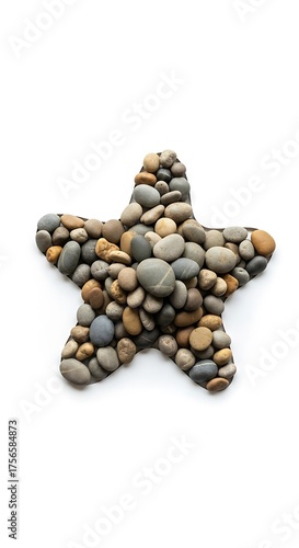 Starfish Made of Pebbles on White Background, Beach Decor.