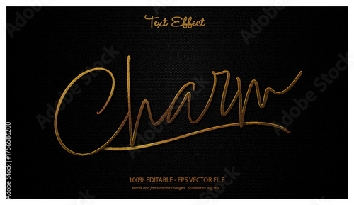 Charm gold handwritten script text effect on black textured background elegant design for luxury decoration and branding vector