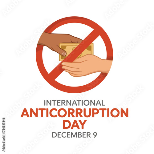 International Anti-Corruption Day illustration featuring hands exchanging money with a prohibition sign vector graphic for awareness campaigns
