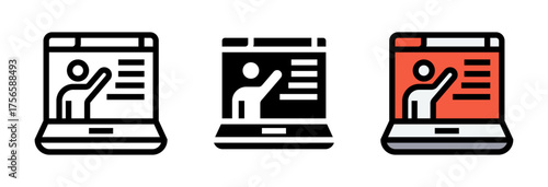 Conjunto de iconos de clases en línea. Educación virtual, aprendizaje digital, enseñanza remota. Ilustración vectorial