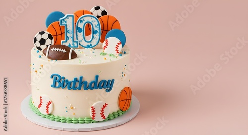 Ten Year Old Birthday Cake with Sports Theme Decorations
