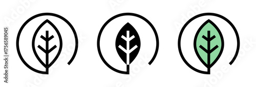 Conjunto de iconos de hoja ecológica. Naturaleza, sostenibilidad, responsabilidad ambiental. Ilustración vectorial