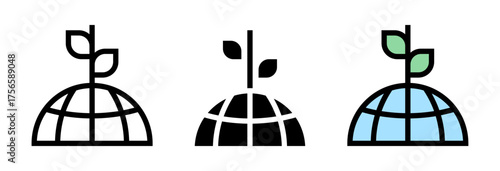 Conjunto de iconos de planeta sostenible. Ecología, cuidado ambiental, naturaleza responsable. Ilustración vectorial