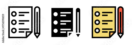 Conjunto de iconos de lista de verificación. Control de tareas, evaluación, seguimiento. Ilustración vectorial
