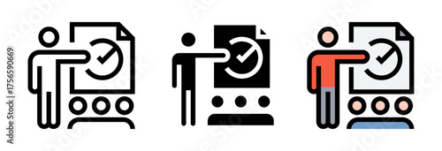 Conjunto de iconos de presentación educativa. Enseñanza visual, aprendizaje, formación profesional. Ilustración vectorial