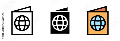 Conjunto de iconos de pasaporte. Identidad, viaje, documento internacional. Ilustración vectorial