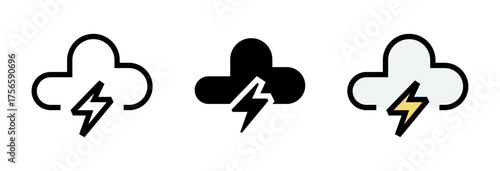 Conjunto de iconos de tormenta. Nube con rayo. Clima, energía, lluvia y fenómeno natural. Ilustración vectorial