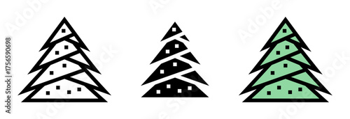 Conjunto de iconos de árbol de navidad. Pino. Festividad, decoración, tradición y espíritu navideño. Ilustración vectorial
