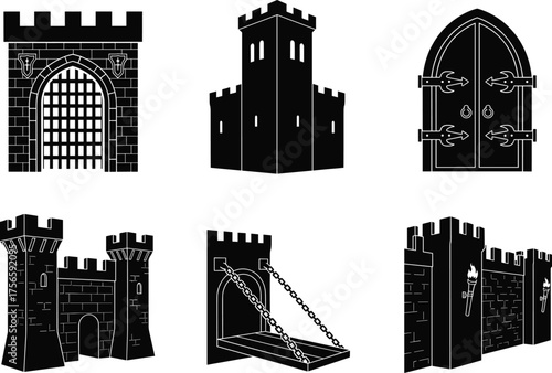 castle, medieval, tower, gate, wall, torch, drawbridge, fortress, battlement, iron, hinge, entrance, chain, fantasy, defense, castle gate, medieval tower, 