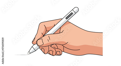 A hand holds a stylus creating a line in a cartoonish style