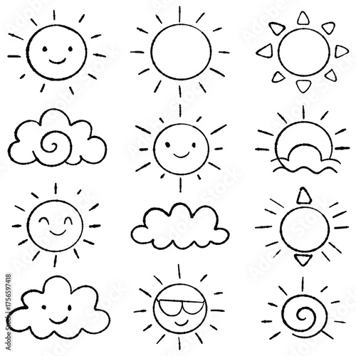 Cute doodle sun and cloud weather illustration