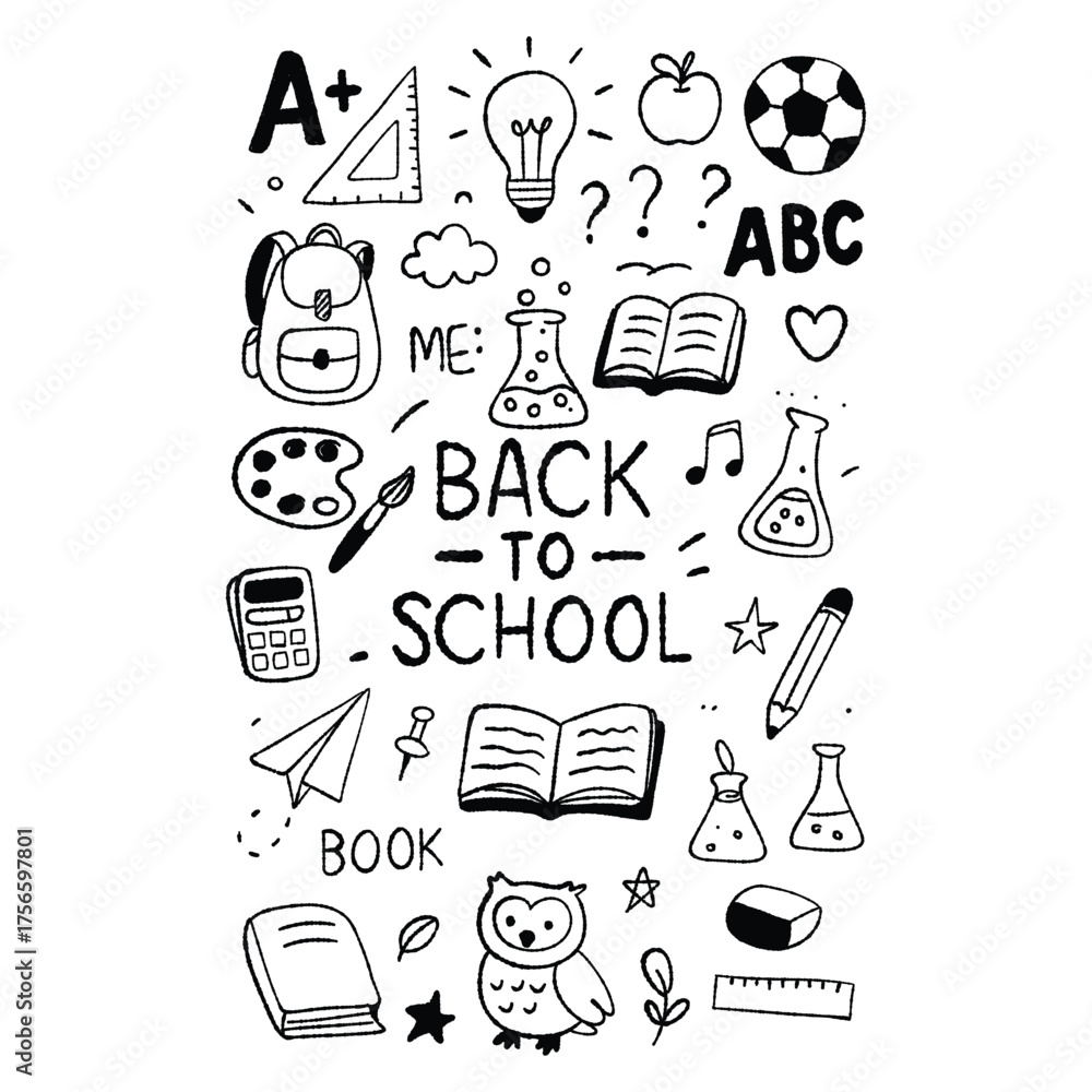 Naklejka premium Hand drawn back to school doodle icons set