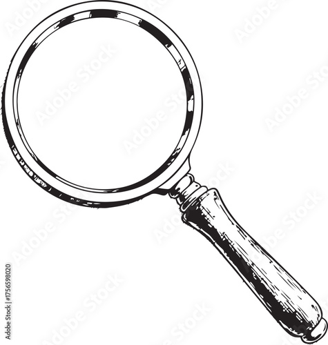 Vintage magnifying glass icon exploring details classic investigator tool black and white