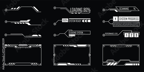 Sci-fi futuristic HUD dashboard display virtual reality technology screen. User Interface set. Statistics, Data information infographic. Vector graphic