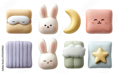 Cute and Colorful Cartoon Characters with Sleep and Dream Theme on Transparent Background