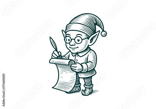 Elf hand drawn simple engraved vector illustration