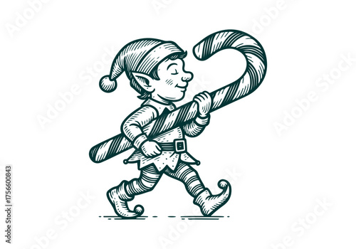 Wallpaper Mural Elf hand drawn simple engraved vector illustration Torontodigital.ca